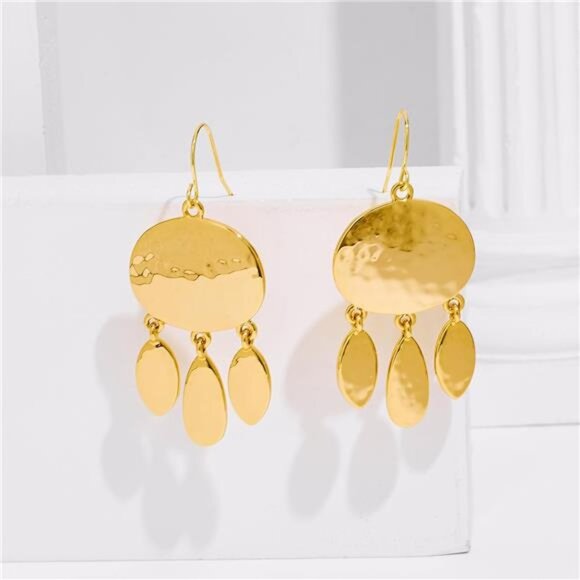 ✨ Bohemian Tassel Hammered Brass Dangle Earrings ✨ - Picture 1 of 4